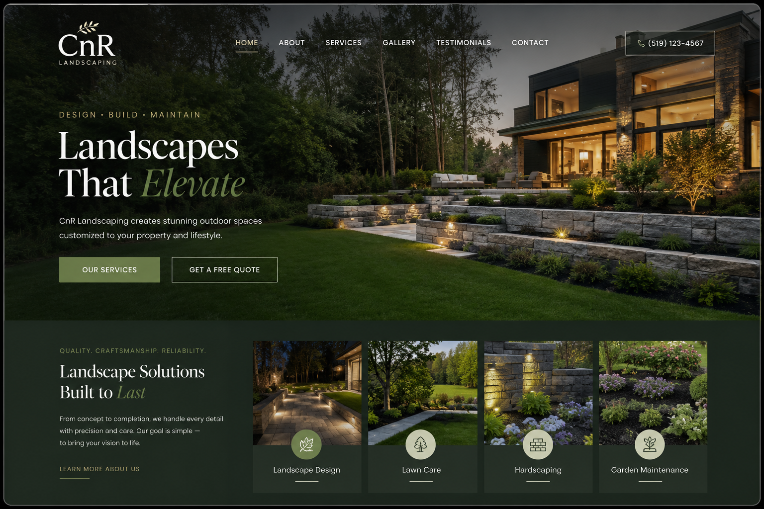 CnR Landscaping website mockup