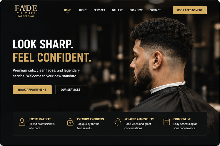 Fade Culture Barbershop website mockup
