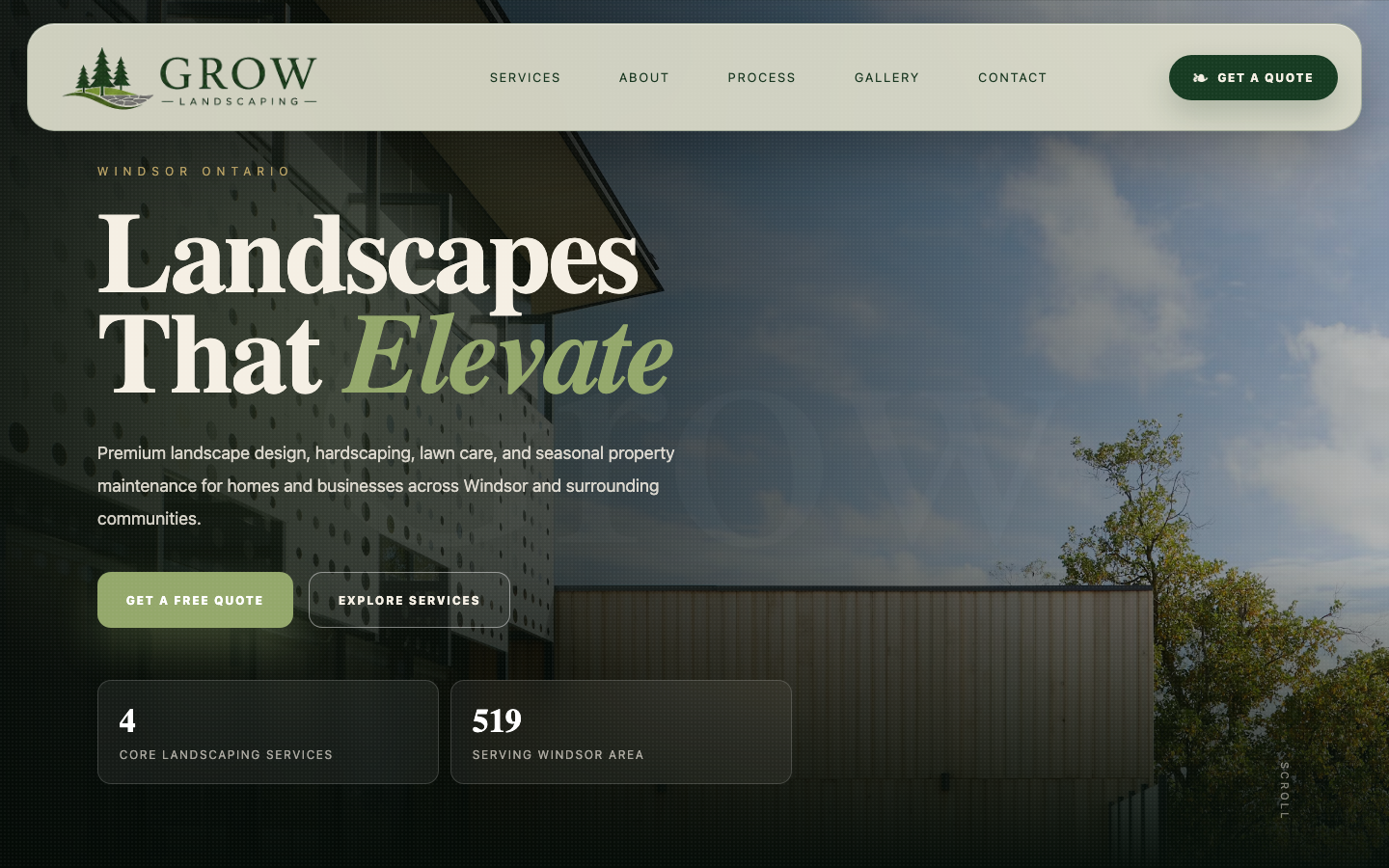 Grow Landscaping live website homepage